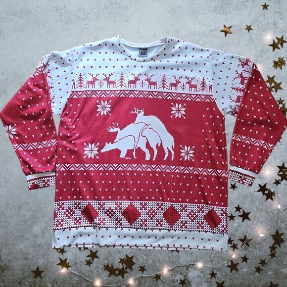 Naughty Reindeer Ugly Christmas Screen Printed Sweater Look Size XL Reindeer - Picture 1 of 8